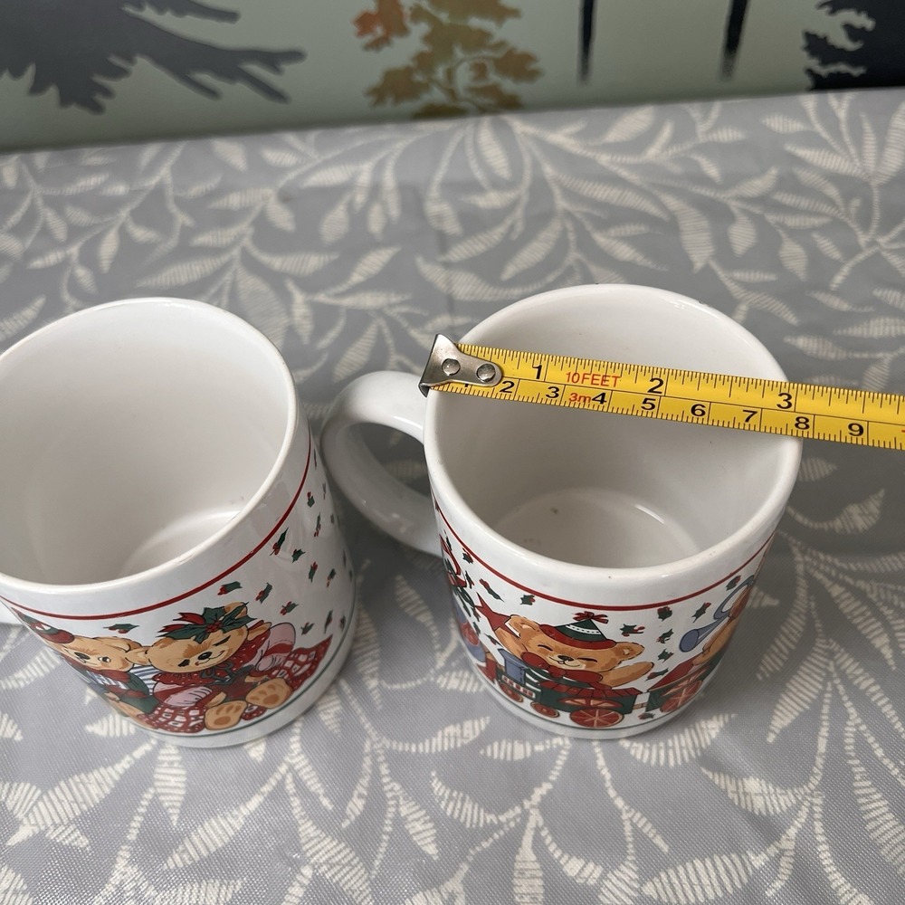 Lot of 2 Vtg White Ceramic Coffee Tea Mug Christmas Teddy Bears - Picture 3 of 6